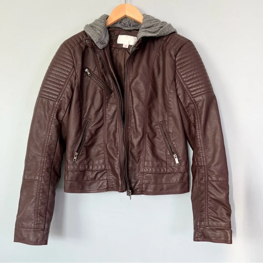 Xhilaration Brown Jacket with Gray Hood size Large